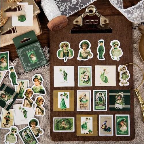 44pcs Green Girl Elf Design Sticker As Gift Tag Wedding Gift Decoration Scrapbooking DIY Sticker