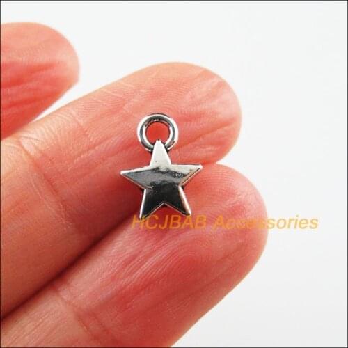 45Pcs New Tiny Star Charms Tibetan Silver Color Smooth Pendants 9x12mm