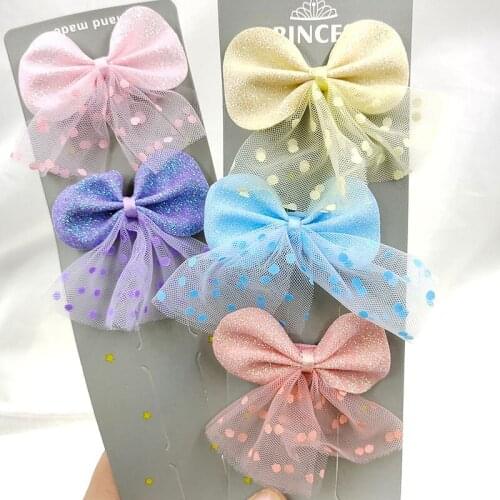 5pcs/lot Lovely glitter lace Hair Bows With Clip For Baby Girls Colorful Hair Clips Hairpins Barrettes Kids Hair Accessories