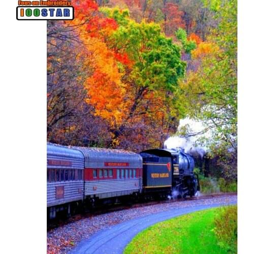 New Hot Full Square / Round 5d diy Diamond Paintings Trains Fall 3D Diamond Cross Stitch Diamond Embroidery Mosaic Decorati