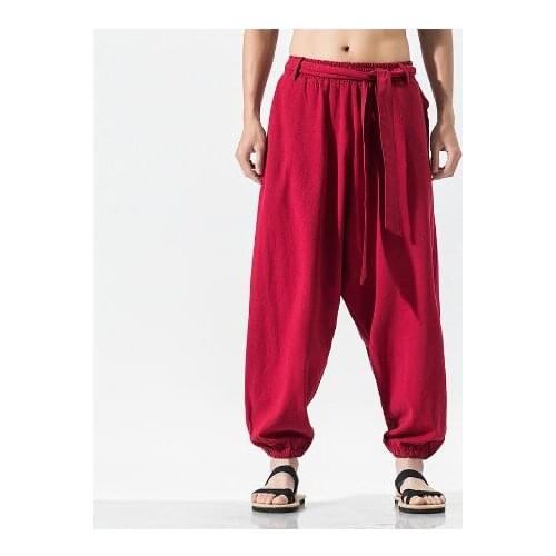 Hemp Tai Chi Trousers Traditional Chinese Clothing For Men Oriental Clothes 5XL Tall Size Japanese Fashion Male Mens Baggy Pants