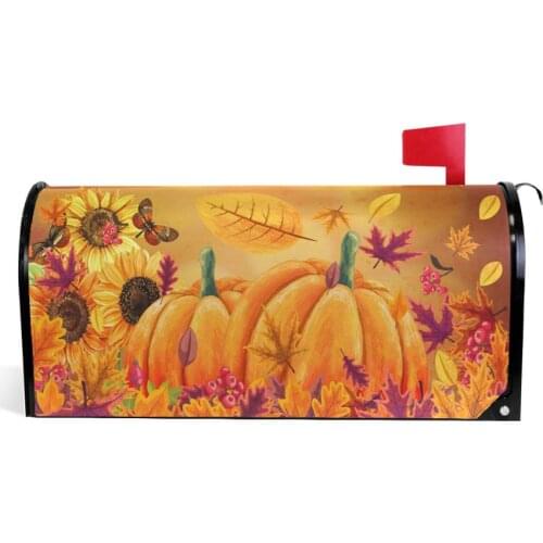 Fall Sunflowers Pumpkins Mailbox Covers Magnetic Butterfly Maple Leaf Mailbox Cover Autumn Mailbox Wraps Post Letter Box Cover