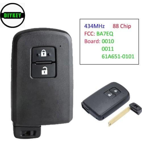 DIYKEY 434MHz 88 Chip Smart Remote Key Fob for Toyota Auris Yaris Hybrid Auris Board ID: 0010 0011 61A651-0101 FCCID: BA7EQ