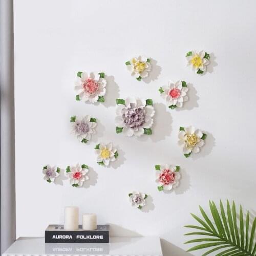 Feng shui Wall Hanging Ceramic Flower Accessories Home Livingroom Wall Sticker Crafts Hotel Porch 3D Wall Mural Ornaments Decor