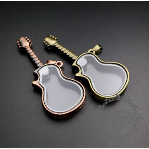 30x68mm antiqued bronze,copper red color vintage style alloy guitar photo locket glass charm floating pendant charm 1161033