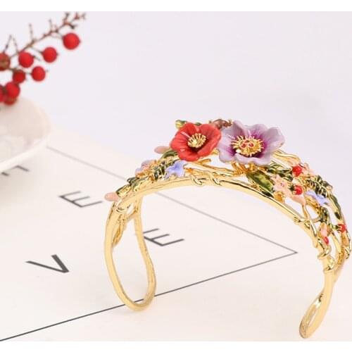 Female French Retrodesign Bracelet Luxury Jewelry Hand-painted Enamel Plated Real Gold Micro-inlaid Zircon Adjustable Bracelet