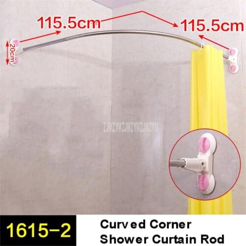 Curved Corner Shower Curtain Rod Suction Cup Arched Bathroom Hanging Curtain Anti-Rust Bath Rail 115.5*115.5cm 1615-2