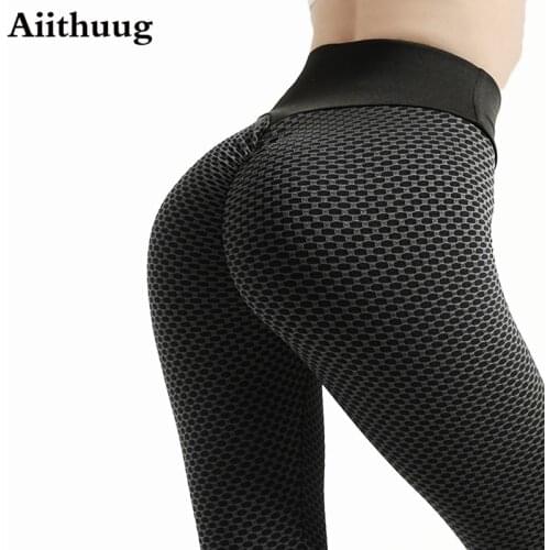 Aiithuug Famous Sports Leggings High Waist Yoga Pants for Women Booty Bubble Butt Lifting Workout Running Tights Running Pants