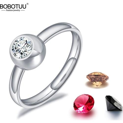 BOBOTUU Original Design Diy CZ Crystal Anniversary Rings Jewelry For Women Girls Titanium Stainless Steel Charming Ring BR19098