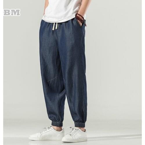 Chinese Summer Plus Size Ice Silk Sweatpants Japanese Harajuku Casual Jogging Pants Thin Straight Cropped Trousers Men Clothing