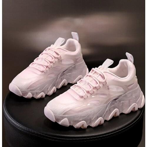 Womens Genuine LeatherLuminous Crystal Jelly Daddy Shoes Platform Casual Sneakers Fashion Jogging Vulcanized Shoes for Women