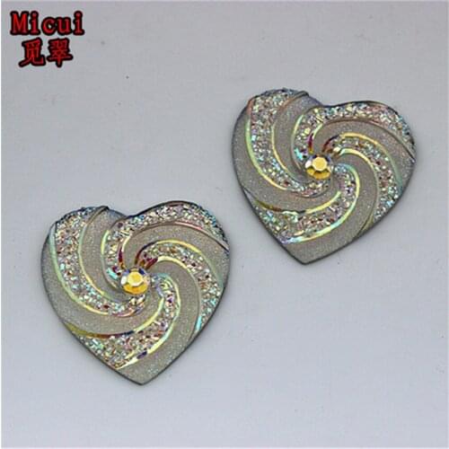 Micui 30pcs 33mm AB Clear Heart Resin Rhinestone Flatback Rhinestones Gems Stone for crafts clothing dress decoration ZZ479