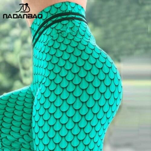 NADANBAO Fashion New Workout Trousers Woemen Seamless Legging for Fitness Green Mermaid Print Legins Elasticity Pants Clothing