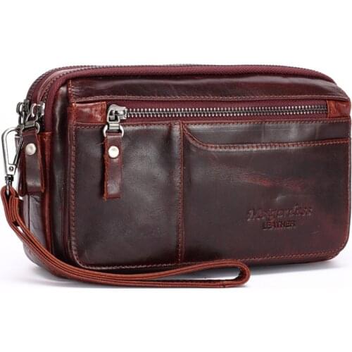 Retro Genuine Leather Mens Clutch bag Handbag Soft Cow Leather Wallets Wrist strap Clutch Wallet Card Holder Cell Phone bags