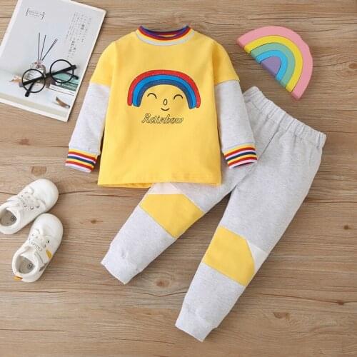 New Fashion Clothes Kids Clothes 2 Pcs Set Cotton Rainbow Patchwork Long Sleeve Tops+trousers Sport Casual Baby Boy Clothes 1-6Y