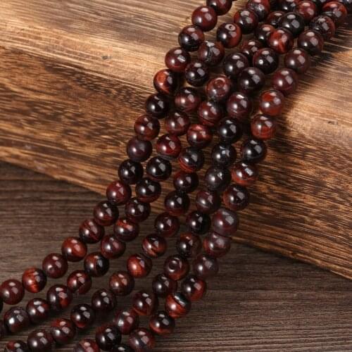 KANGKANG Wholesale Natural Stone Red Tiger Eye Round Loose Beads 15" Strand 4mm 6mm 8mm 10mm 12mm For DIY Bracelets