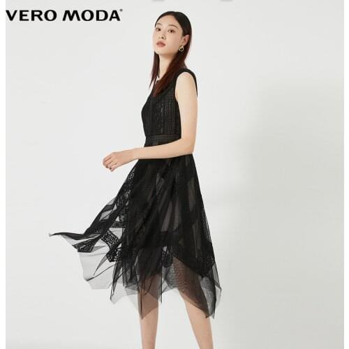 Vero Moda Women Vintage Lace Perspective Mesh Black Sleeveless Party Dress | 32047A001
