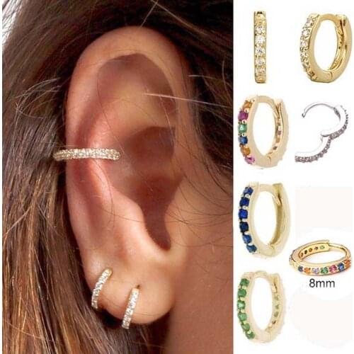 Simple Lovely Small Hoops Earrings Shiny Rainbow Rhinestone Thin Hoops Earrings Boho Classic Charming Earrings Jewelry Gifts