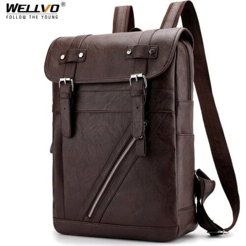 Men Backpack Leather Retro Korea Version College Style 2020 Large Waterproof Bag Popular Simple Laptop Backpacks Women XA131ZC