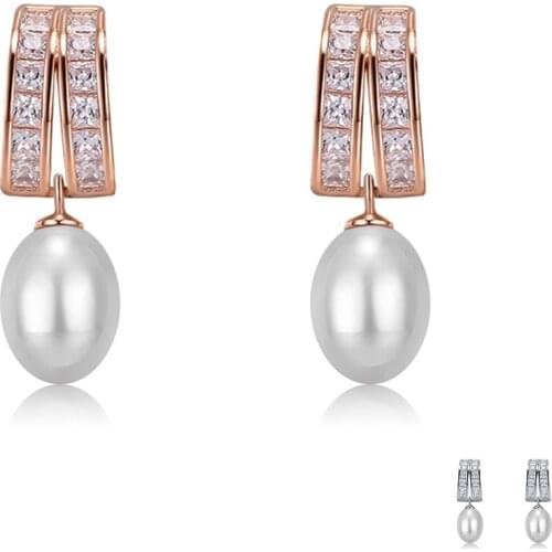 SILVERHOO Water Drop Earrings Silver 925 Sterling Rose Gold Pure White Pearl Earring Vintage Style Ladies Engagement Wedding