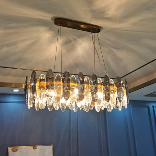 Modern Dining Room Lustre Gold Led Pendant Lights Luxury K9 Gray & Clear Crystal Pendant Lamp Cable Hanging Lamp Indoor Lighting