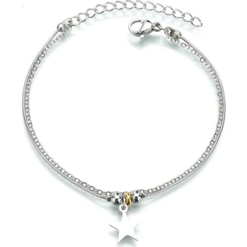 Stylish Double Snake Chain Beads Bracelets for Women Adjustable Stainless Steel Star Charm Wedding Bracelet Friends Love Gift