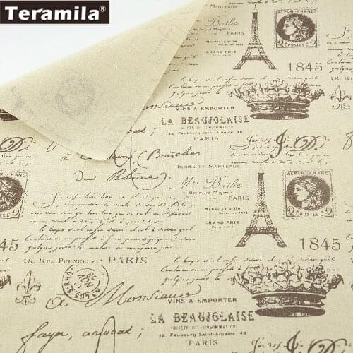 TERAMILA Home Textile Cotton Linen Fabric Print Towers Words Sewing Material Tissu Tablecloth Quilt Bag Curtain Cushion Pillow