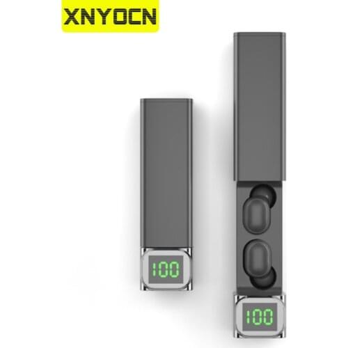 Xnyocn TWS Wireless Bluetooth 5.1 Headset Waterproof Sports LED Mirror Display 9D Stereo Earphone HD Call With Mic Charging Box