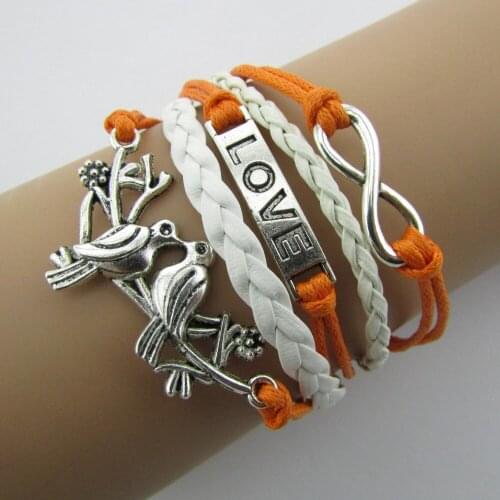 Vintage Fashion Women Jewelry Lovebirds LOVE Horoscopes Multilayer Braided Leather Bracelets Accessories Wholesale B-095