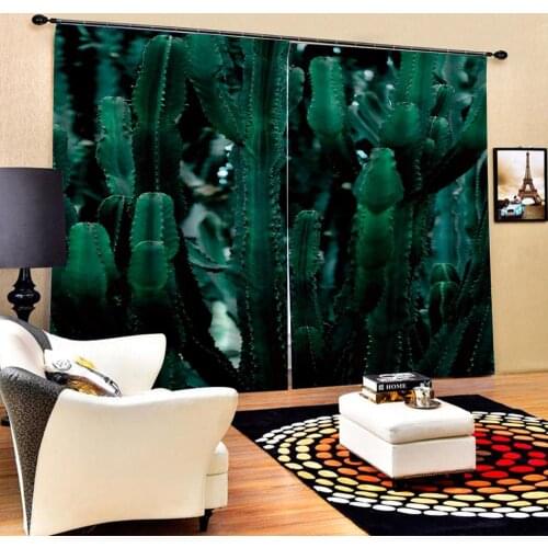 High quality custom 3d curtain fabric Nature Green cactus photo print 3d curtain Garden Door curtain