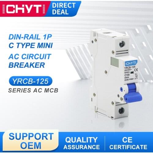 YRCB-125 230/400V 1P 100A 125A 6KA C Type Din Rail Mounting Air Switch Miniature Household AC Mini Circuit Breaker MCB