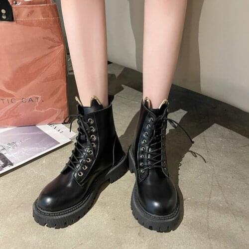Womens shoes fashion in calf boots womens fall and winter fashion lace-up zippered boots sports flat heels womens shoes