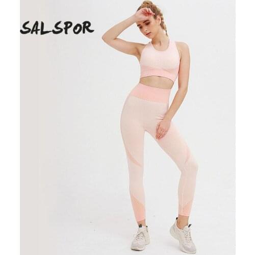 SALSPOR Sets Women Fitness 2Pcs Seamless High Impact Bra High Waist Push Up Leggings Sports Joggings Workout Slim Fit Tracksuit