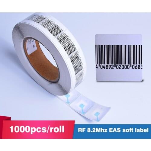 1000pcs/roll RF 8.2Mhz EAS Soft Label 4x4cm with Barcode,rf Anti Theft Sticker,Supermarket Retail Store Security Alarm Label