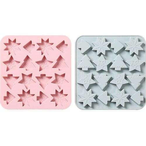 16 Holes 3D Christmas Tree Snowflake Shape Mold Fondant Chocolate Baking Mould Cooking Cake Decoration Tools 17*16*1.1cm