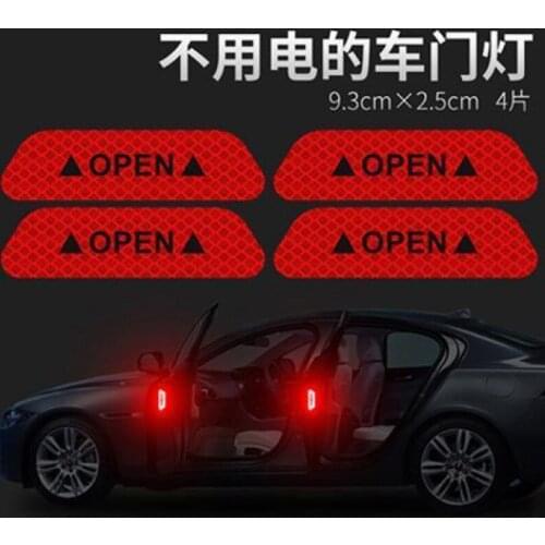 4Pcs/Set Car Reflective Sticker Open Exterior Door Reflectante Tape Warning Mark Reflective Open Notice Bicycle Accessories