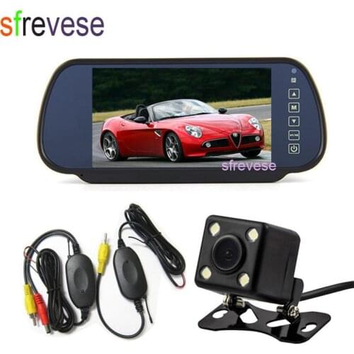 4 LED Car Rear View Wireless Parking Backup Reverse Camera 170 Degree Waterproof + 7" LCD Monitor Mirror Kit