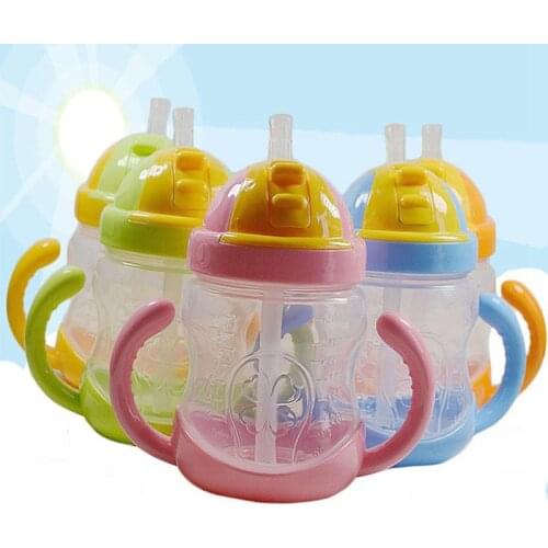 5 Colors 280ml Baby Bottle Kids Cup Silicone Sippy Children Training Cups Cute Baby Drinking Water Straw Handle Feeding Bottle