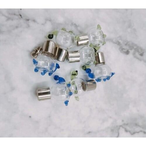 5pcs/lot SCREW CAP cute turtle glass vial pendant Perfume essential oil charm name on rice art wishing glass bottle charms gifts