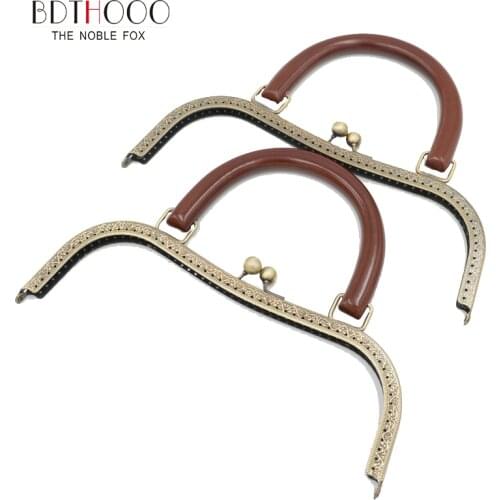 BDTHOOO 27cm Metal Purse Frame Solid Wooden Handle DIY Kiss Clasp Lock for Women Clutch Handmade Handbag Antique Bag Accessories