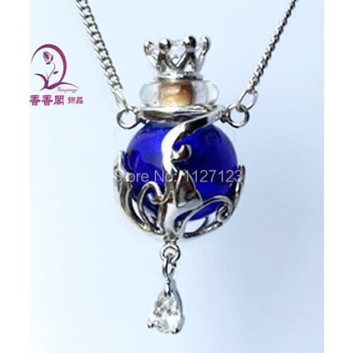 Free shipping !!1pcs Murano blue Glass Essential Oil Bottle Pendant Necklace Perfume Bottle Necklace,Aroma diffuser necklace