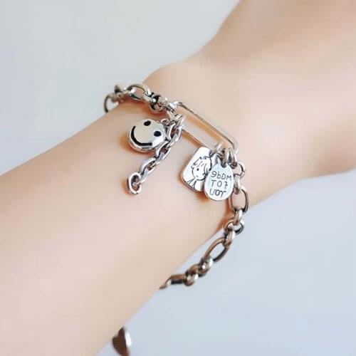 Simple Elegant Smiling Face Charms Bracelet for Women Silver Color Hot Fashion Vintage Handmade Thai Silver Bracelet