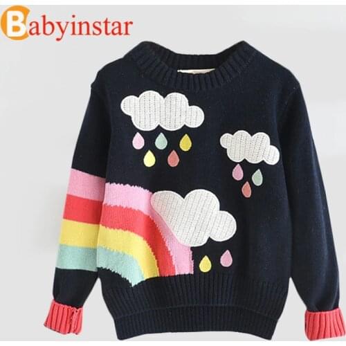 Babyinstar Girls Sweater Fall & Winter Children Sweater Pullover Cloud Rainbow Pattern Kdis Tops Size 3-7 Years Old