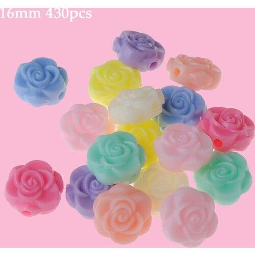 DIY Jewelry Findings Pastel Colors Acrylic Rose Flower Beads Beading Material Kid Ornaments Necklace Bracelet Spacer 16mm 430pcs