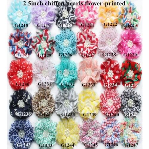 EPacket 60 pcs/lot , 2.5'' shabby chiffon flowers with pearl centre , headwear chiffon pearl flowers for hair accessories