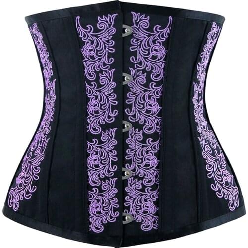 Gothic Vintage Steel Boned Waist Trainer Sexy Womens Underbust Corset Top Corsets and Bustiers Embroidery Shapewear Corselet