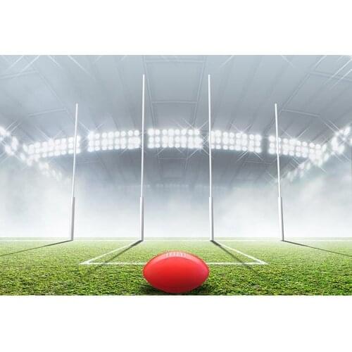 Game Scene Theme Photography Background Football Field With White Lights Green Lawn With Red Football Backdrop For Photo Booth