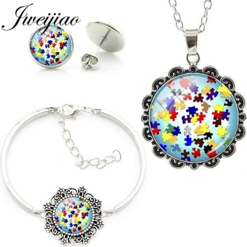 JWEIJIAO Puzzles Card, Butterfly,Dinosaur Swimming Glasses Necklace Bracelet Earrings Jewelry Sets For Girls Women PA11