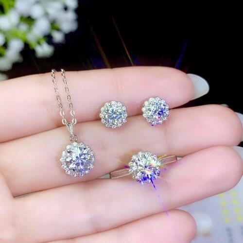 Shinning natural moissanite gem ring earrings necklace jewelry set certified 925 silver shiny better than diamond party gift