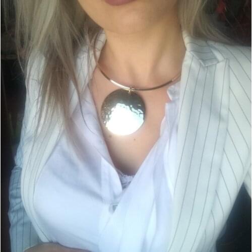 Big Circle Metal Torques Statement Necklaces Circular Alloy For Women Choker Necklace Golden Silver Color UKEN